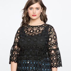 Eloquii Studio Lace Flounce Top, Black, Size 20